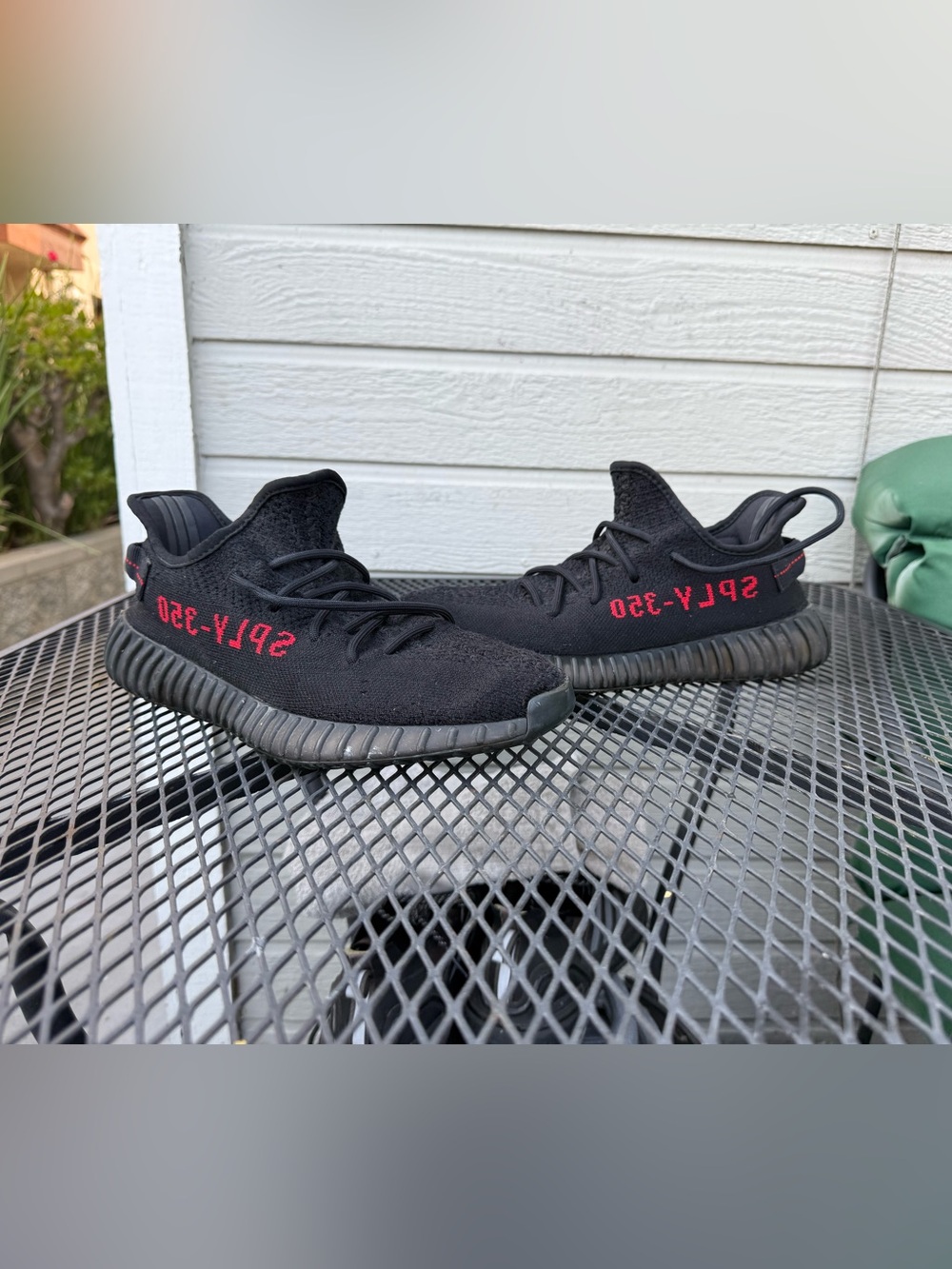 Black  Yeezy -350 Knit Sneakers with Red Accent
